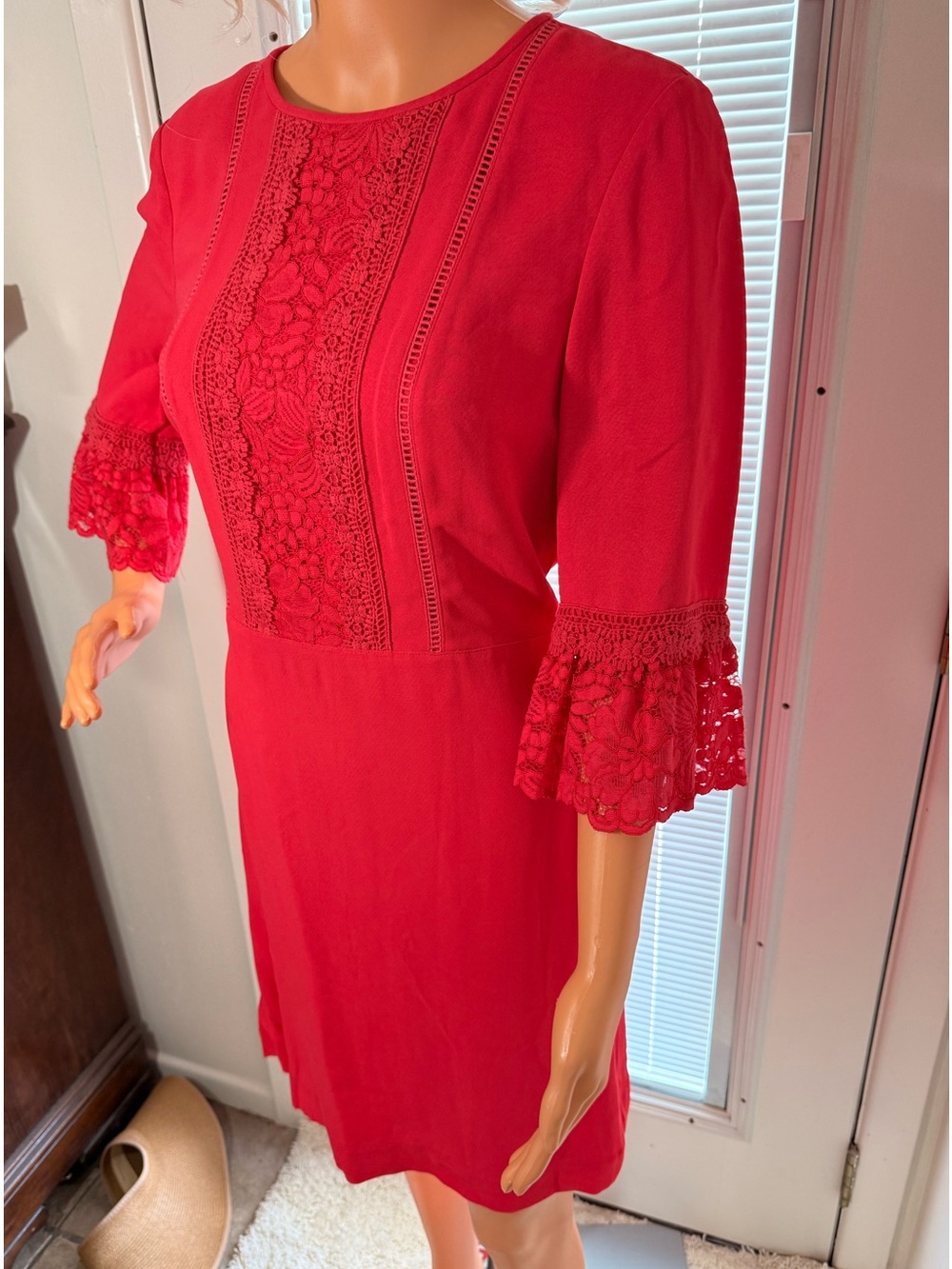 Draper James Red Lace-Trim Midi Dress